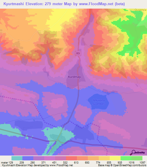 Kyurtmashi,Azerbaijan Elevation Map