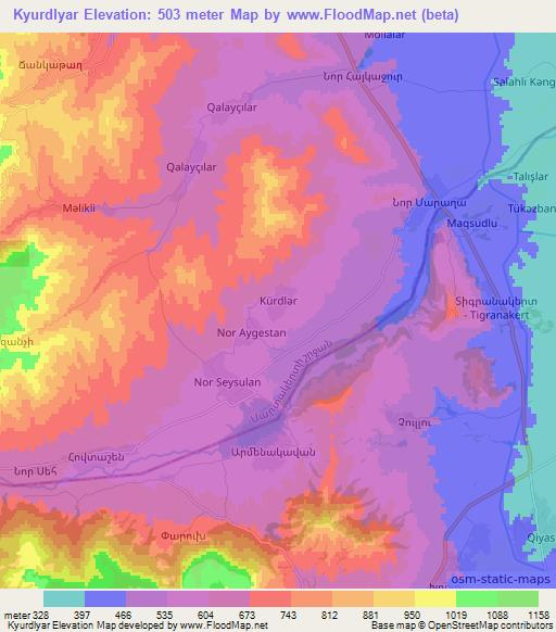 Kyurdlyar,Azerbaijan Elevation Map