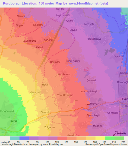 Kurdboragi,Azerbaijan Elevation Map
