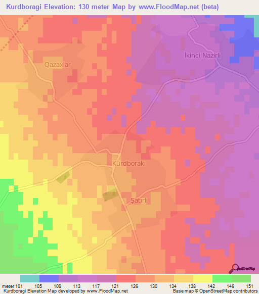 Kurdboragi,Azerbaijan Elevation Map