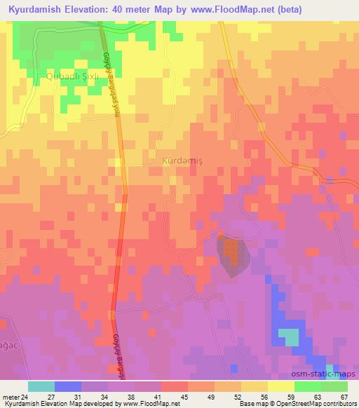 Kyurdamish,Azerbaijan Elevation Map
