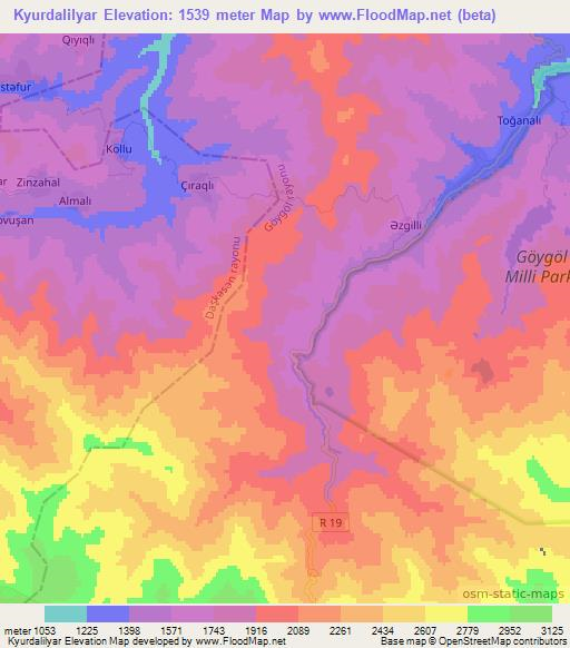 Kyurdalilyar,Azerbaijan Elevation Map