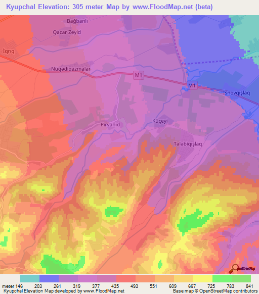 Kyupchal,Azerbaijan Elevation Map