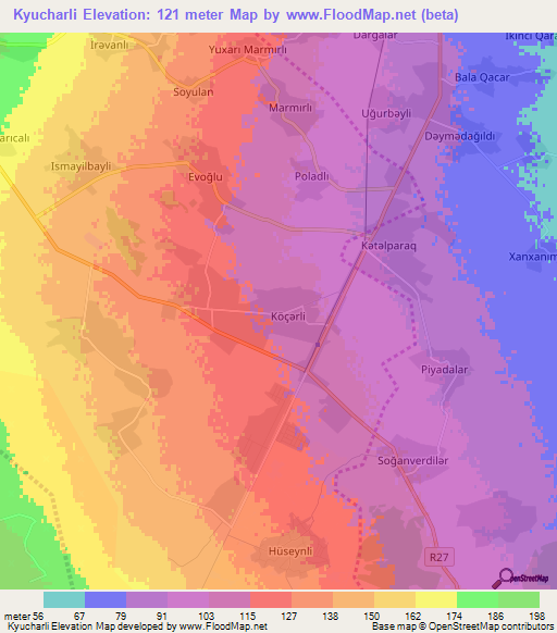 Kyucharli,Azerbaijan Elevation Map