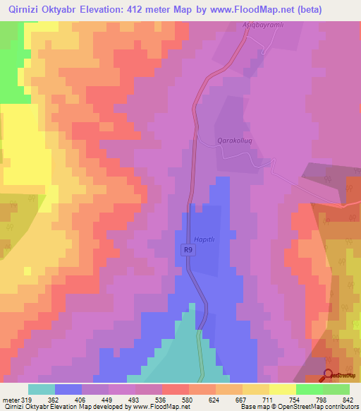 Qirnizi Oktyabr,Azerbaijan Elevation Map