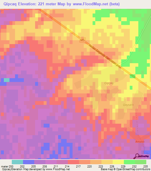Qipcaq,Azerbaijan Elevation Map