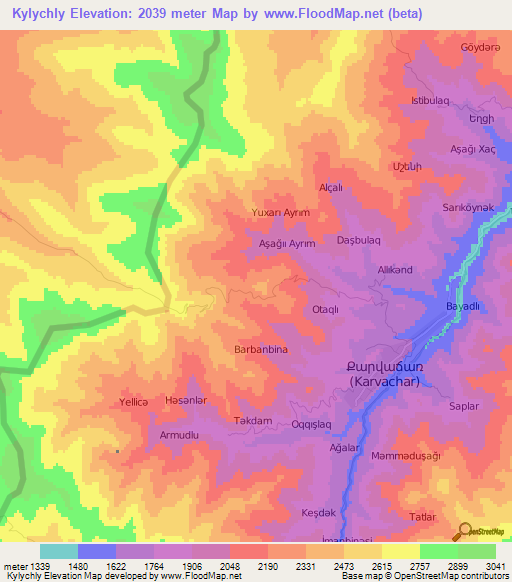 Kylychly,Azerbaijan Elevation Map