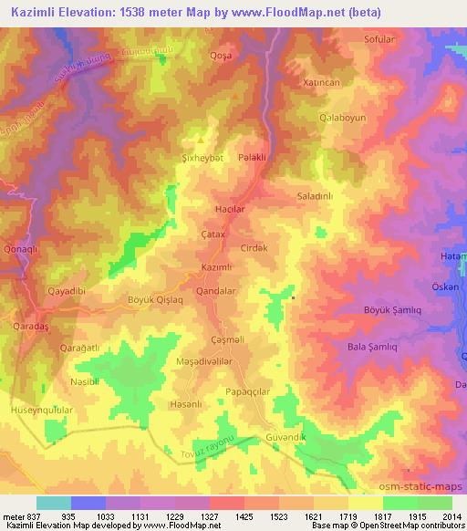 Kazimli,Azerbaijan Elevation Map