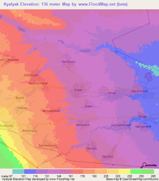 Kyalyak,Azerbaijan Elevation Map