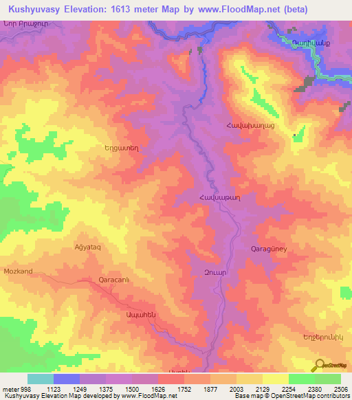 Kushyuvasy,Azerbaijan Elevation Map