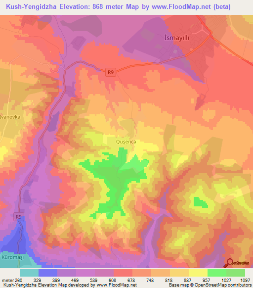 Kush-Yengidzha,Azerbaijan Elevation Map
