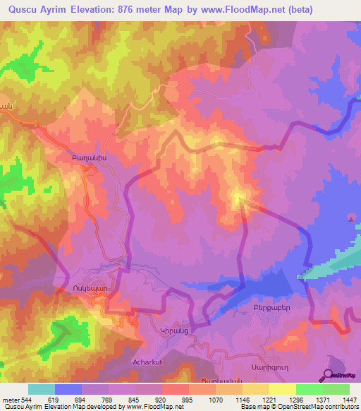 Quscu Ayrim,Azerbaijan Elevation Map