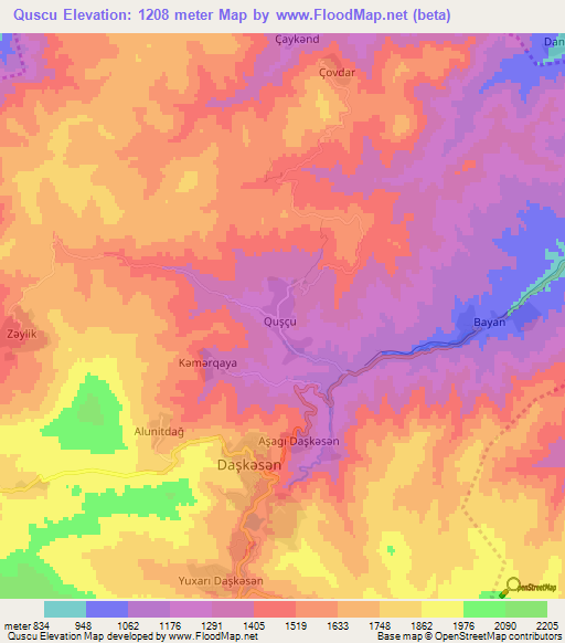 Quscu,Azerbaijan Elevation Map