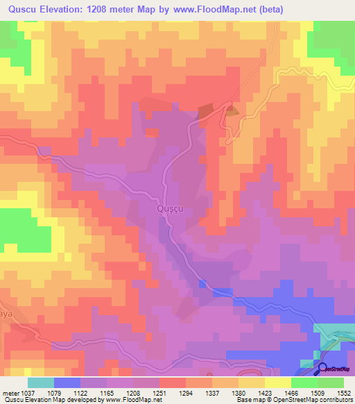 Quscu,Azerbaijan Elevation Map