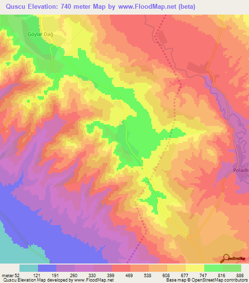 Quscu,Azerbaijan Elevation Map
