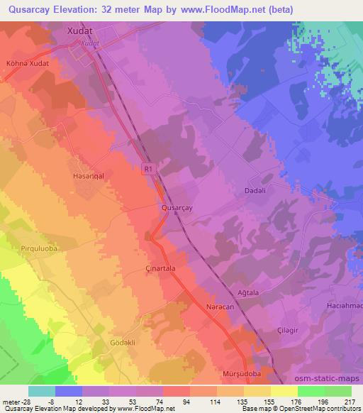 Qusarcay,Azerbaijan Elevation Map