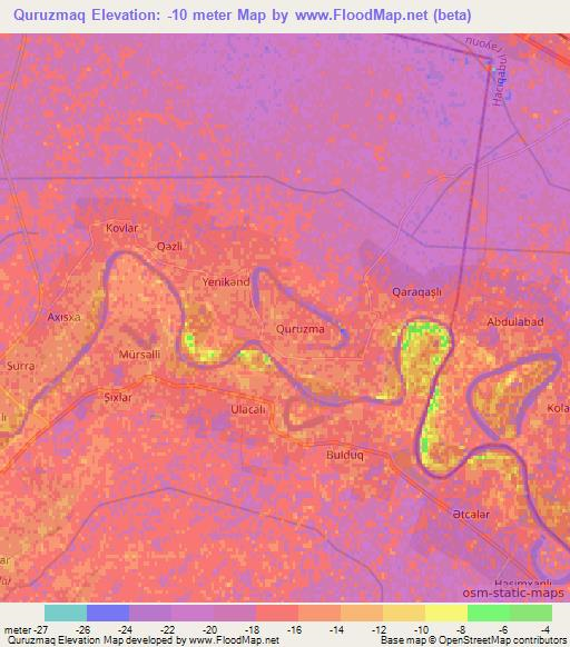 Quruzmaq,Azerbaijan Elevation Map