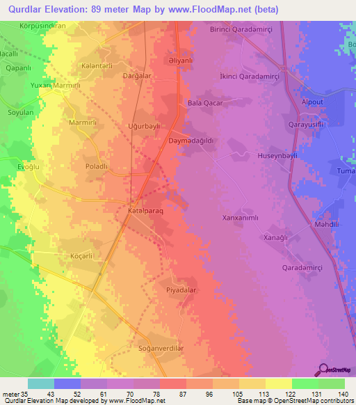 Qurdlar,Azerbaijan Elevation Map