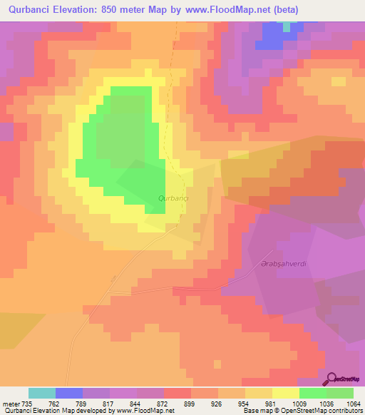 Qurbanci,Azerbaijan Elevation Map