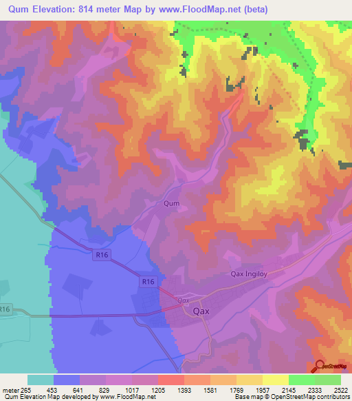 Qum,Azerbaijan Elevation Map