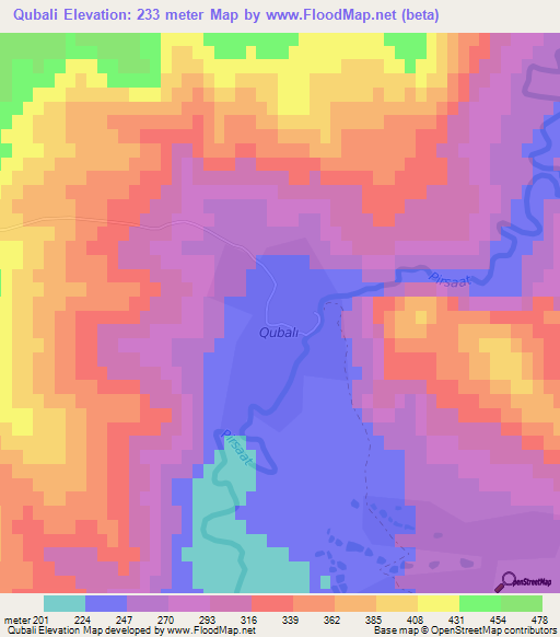 Qubali,Azerbaijan Elevation Map