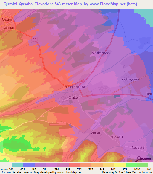 Qirmizi Qasaba,Azerbaijan Elevation Map