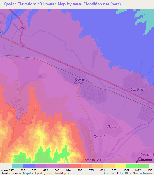 Qovlar,Azerbaijan Elevation Map