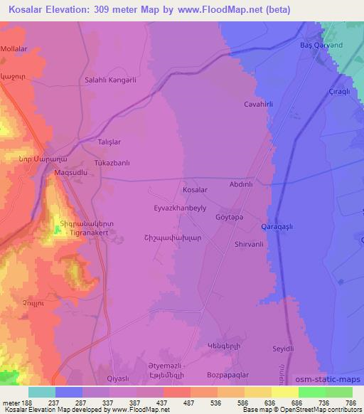 Kosalar,Azerbaijan Elevation Map