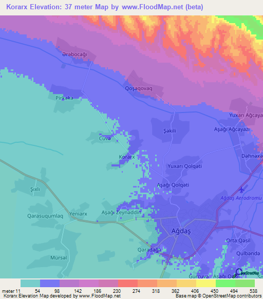 Korarx,Azerbaijan Elevation Map