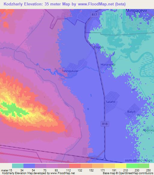 Kodzharly,Azerbaijan Elevation Map