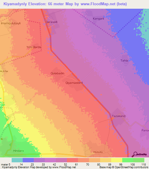 Kiyamadynly,Azerbaijan Elevation Map