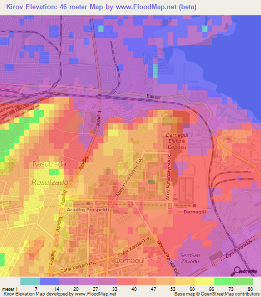 Kirov,Azerbaijan Elevation Map