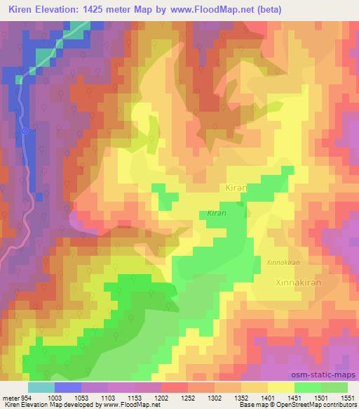 Kiren,Azerbaijan Elevation Map