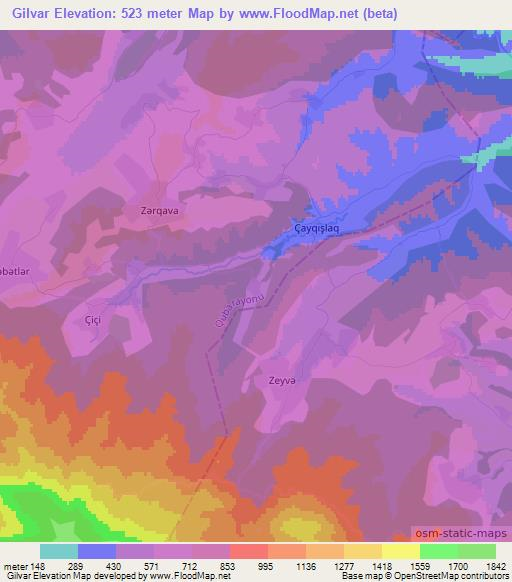 Gilvar,Azerbaijan Elevation Map