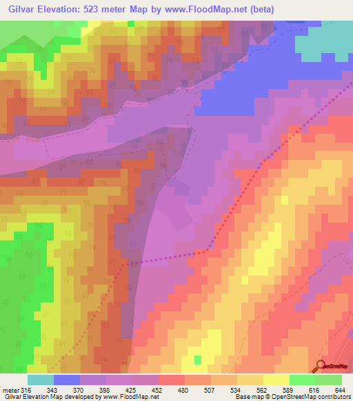 Gilvar,Azerbaijan Elevation Map
