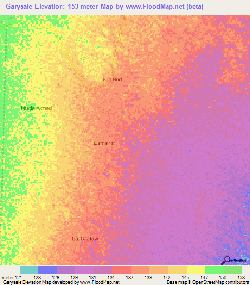 Garyaale,Somalia Elevation Map
