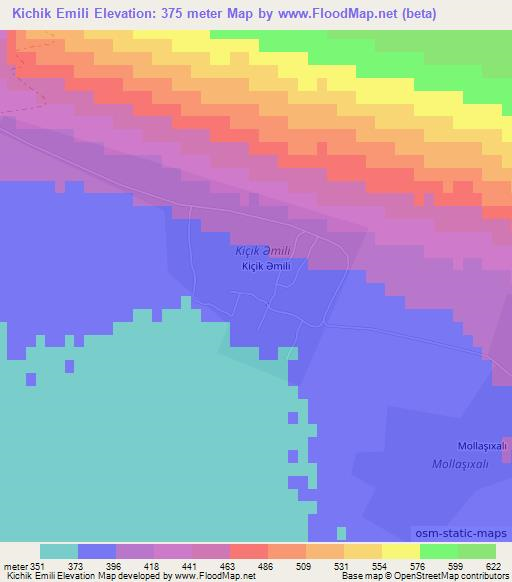 Kichik Emili,Azerbaijan Elevation Map