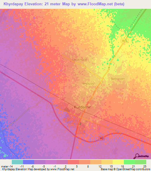 Khyrdapay,Azerbaijan Elevation Map