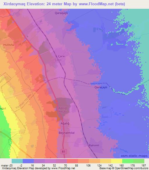 Xirdaoymaq,Azerbaijan Elevation Map
