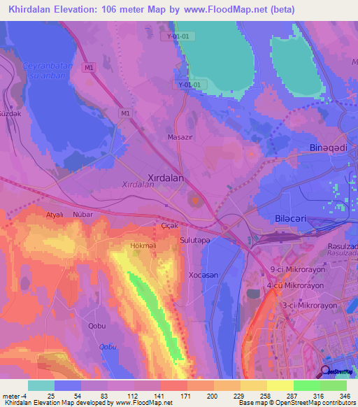 Khirdalan,Azerbaijan Elevation Map