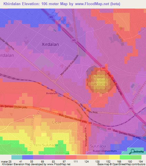 Khirdalan,Azerbaijan Elevation Map