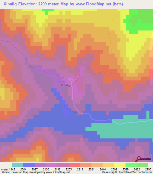 Xinaliq,Azerbaijan Elevation Map