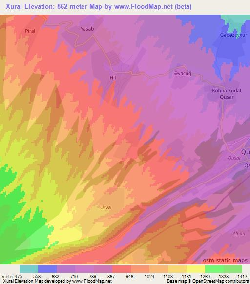 Xural,Azerbaijan Elevation Map