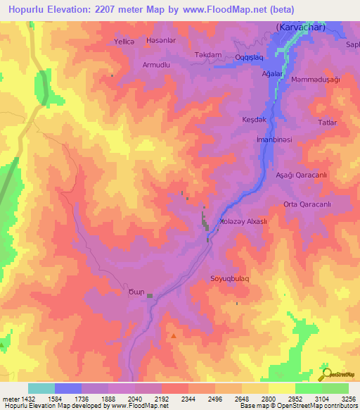 Hopurlu,Azerbaijan Elevation Map