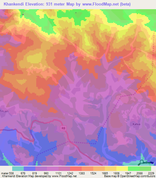 Khankendi,Azerbaijan Elevation Map