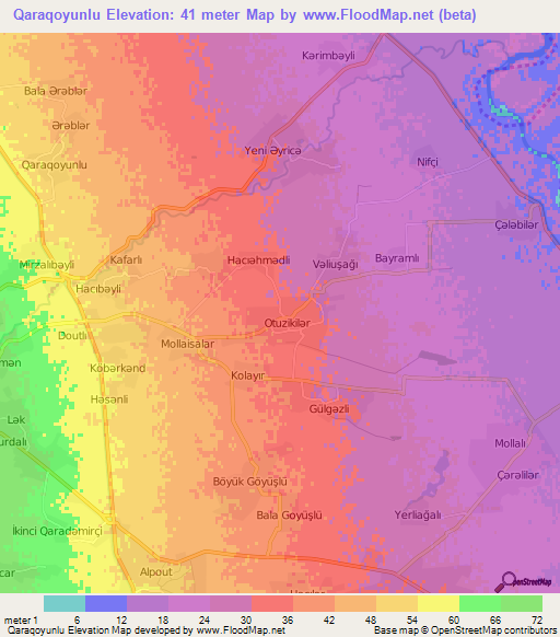 Qaraqoyunlu,Azerbaijan Elevation Map