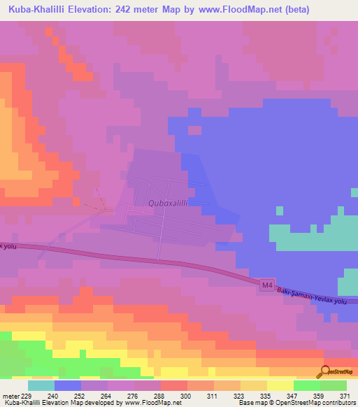 Kuba-Khalilli,Azerbaijan Elevation Map