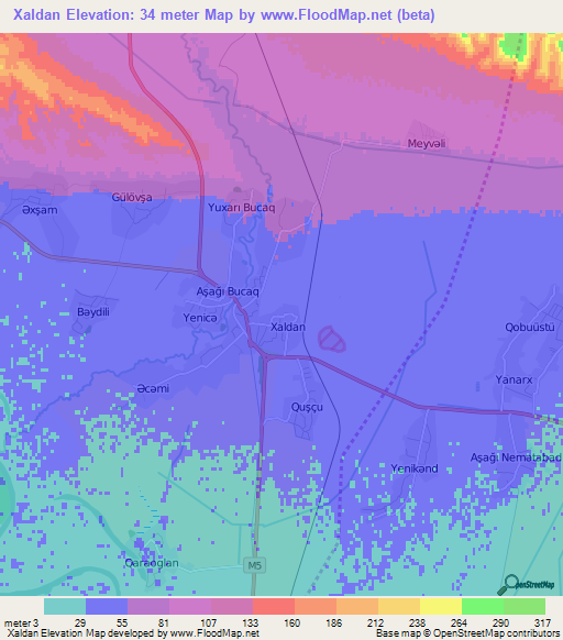 Xaldan,Azerbaijan Elevation Map