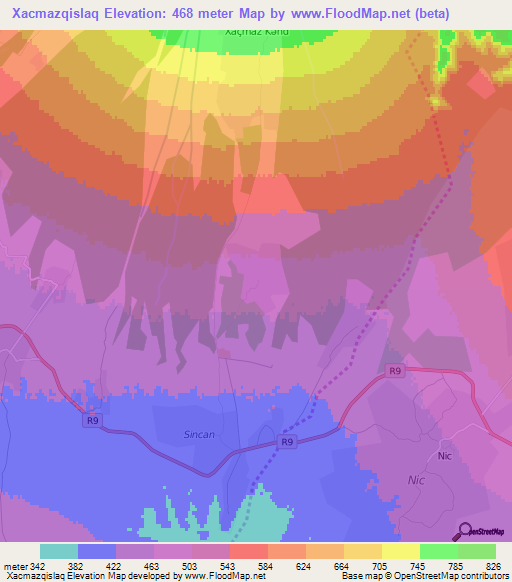 Xacmazqislaq,Azerbaijan Elevation Map