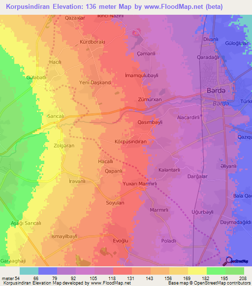 Korpusindiran,Azerbaijan Elevation Map